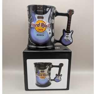 Hard Rock Cafe Munich Coffee Mug Blue Guitar Retro Rock Graphics 18 oz - NIB